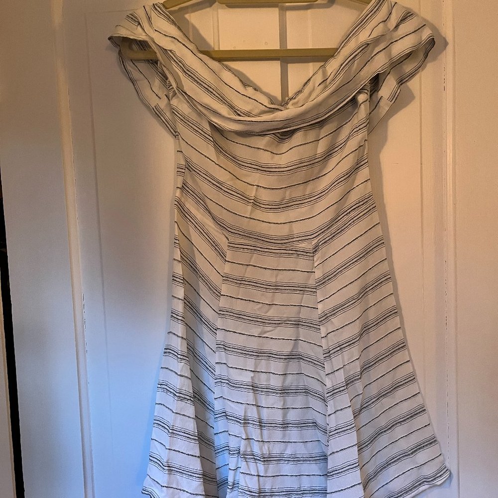 Reformation white and grey striped off the shoulder dress
